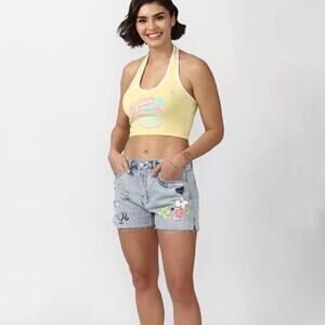 Barbie x Forever 21 Denim Flower Cut Off Jean Shorts Sz 26